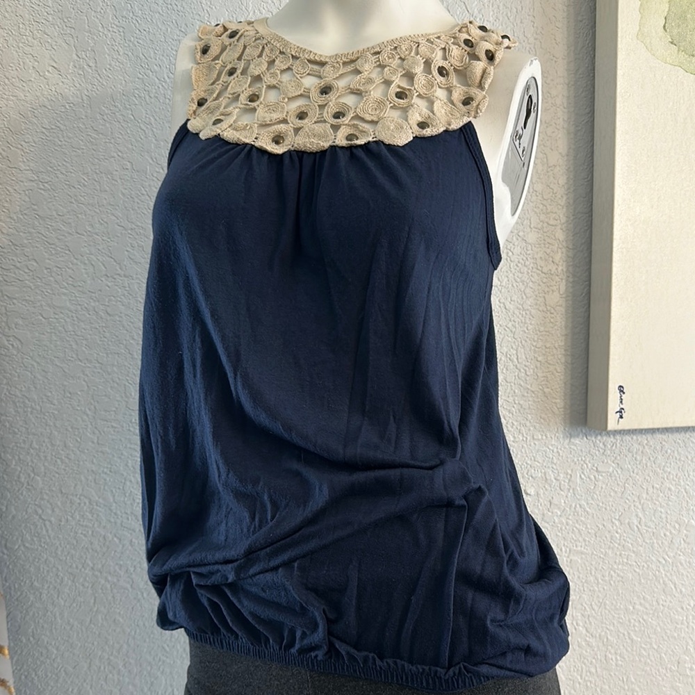 Mudd Navy Tank Top with Cream Lace Detail